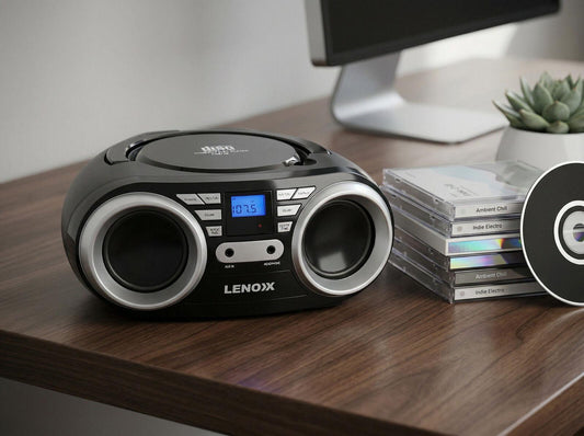 Portable CD Player (Black) 4W Speaker with FM Radio & AUX In.
