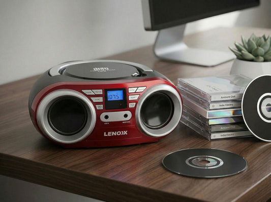 Portable CD Player (Red) 4W Speaker with FM Radio & AUX In.