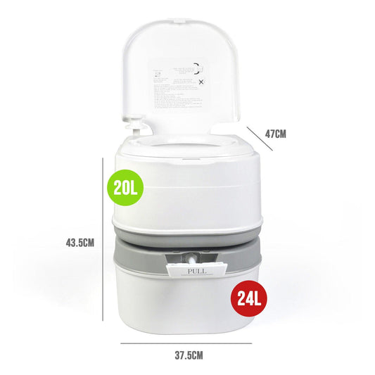 24L Portable Camping, Caravanning Toilet with Odour-Resistant Seal.