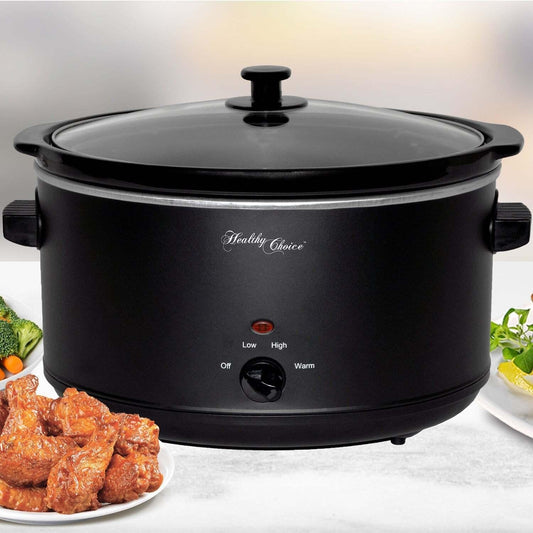 8L Slow Cooker (Black) Large Capacity Ceramic Pot, 300W.