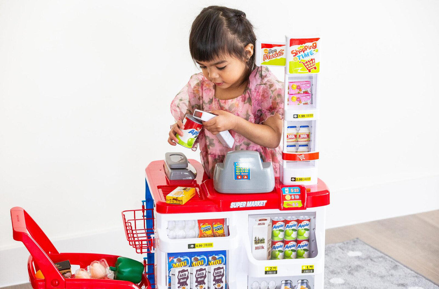 Children's Home Supermarket w/ Toy Cash Register, Trolly, Fruit & More.