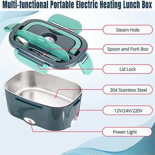 2 in1 Home Car Electric Lunch Box Stainless Steel Food Heating Bento Box AU Plug.