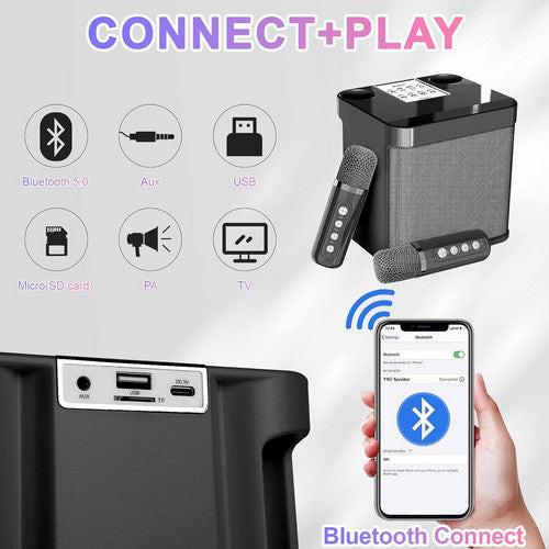 Black Karaoke Machine with 2 Wireless Microphones Bluetooth-Compatible 5.0 for Parties.