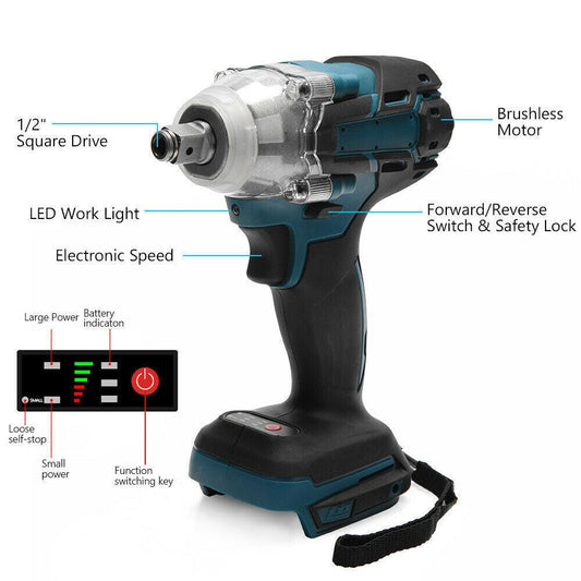 1/2" Cordless Impact Wrench Driver Brushless Rattle Gun For Makita 18V Battery.