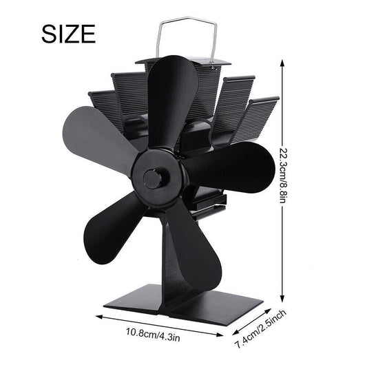 Wood Heater Fan Eco Heat Powered Self-Powered Silent for Fireplace Stove Burner.