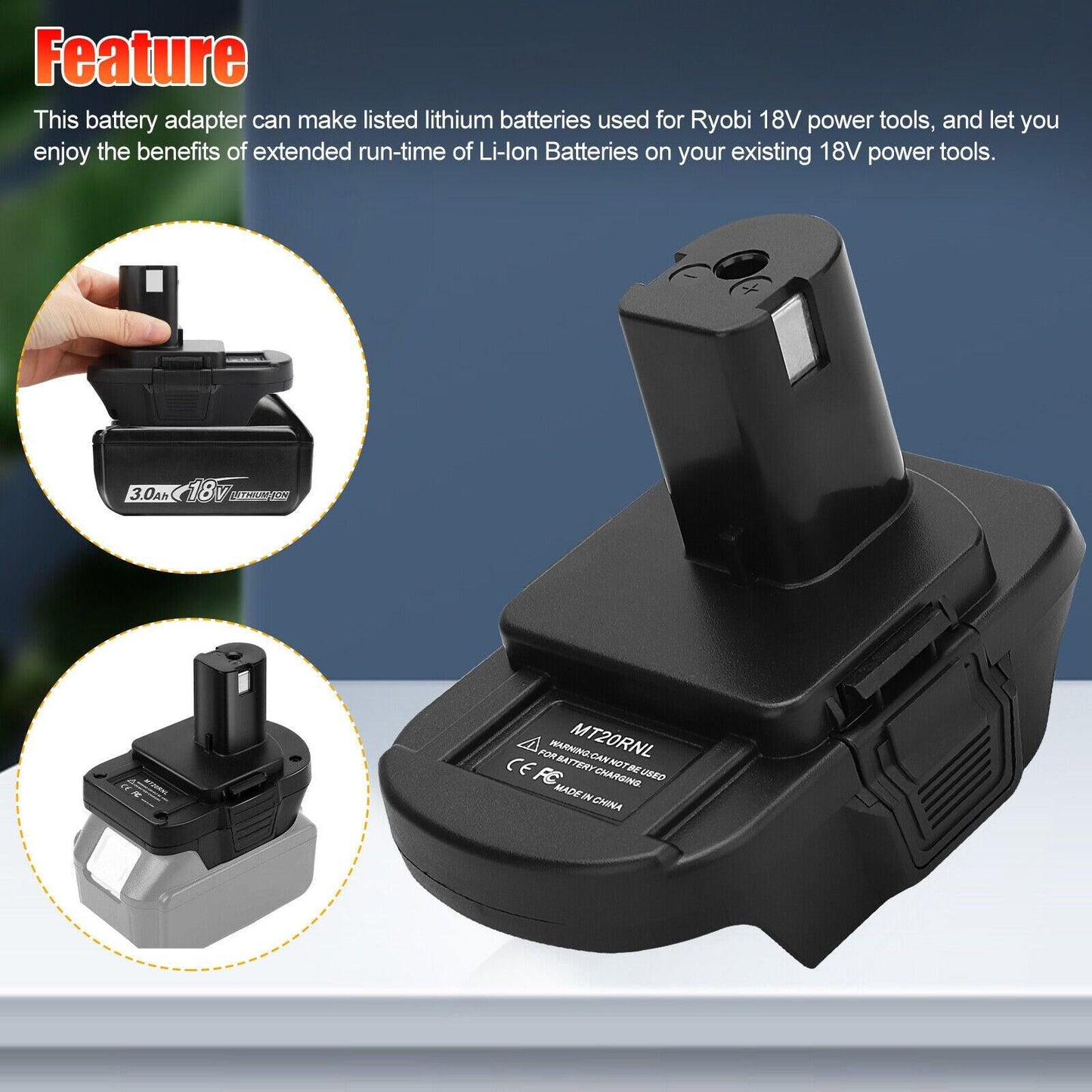 Battery Adapter MT20RNL for Makita Li-ion Batteries Convert to Ryobi 18V Tools.
