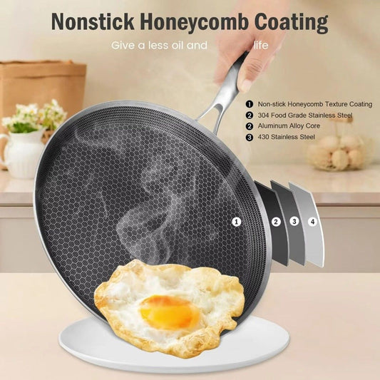 28cm Stainless Steel Crepe Pan Non-Stick Pan Honeycomb Coating Frying Pan Pizza6299