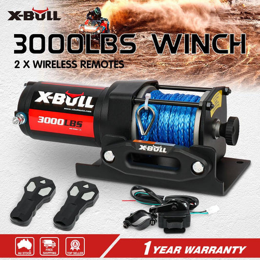 X-BULL Electric Winch 12V 3000LBS Synthetic Rope ATV UTV Boat Trailer With 2 X Wireless remote.