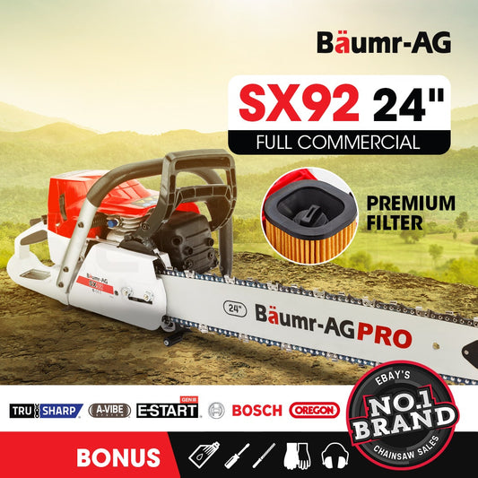 BAUMR-AG Petrol Commercial Chainsaw 24 Bar E-Start Chain Saw Top Handle Pruning.