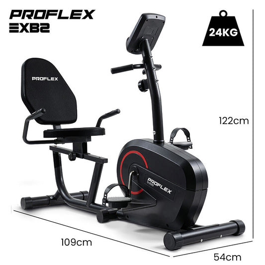PROFLEX Magnetic Recumbent Exercise Bike, LCD Display, Heart Rate Sensors, Adjustable Seat, 8-Level Resistance, Comfortable Seated Home Cardio Fitness Machine.