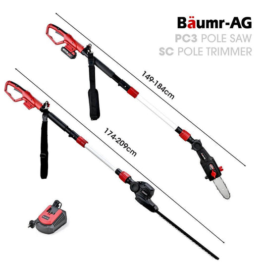BAUMR-AG 20V SYNC Cordless Pole Saw & Hedge Trimmer Combo, 8 inch Chainsaw Pruner, Telescopic Handle, with Battery and Charger Kit.