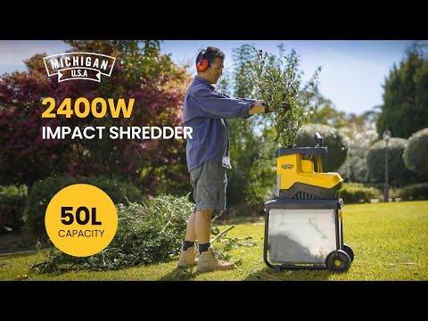 MICHIGAN 2400W Electric Crushing Impact Shredder, Quiet High Torque Garden Mulcher Chipper, Shreds Palm Fronds.