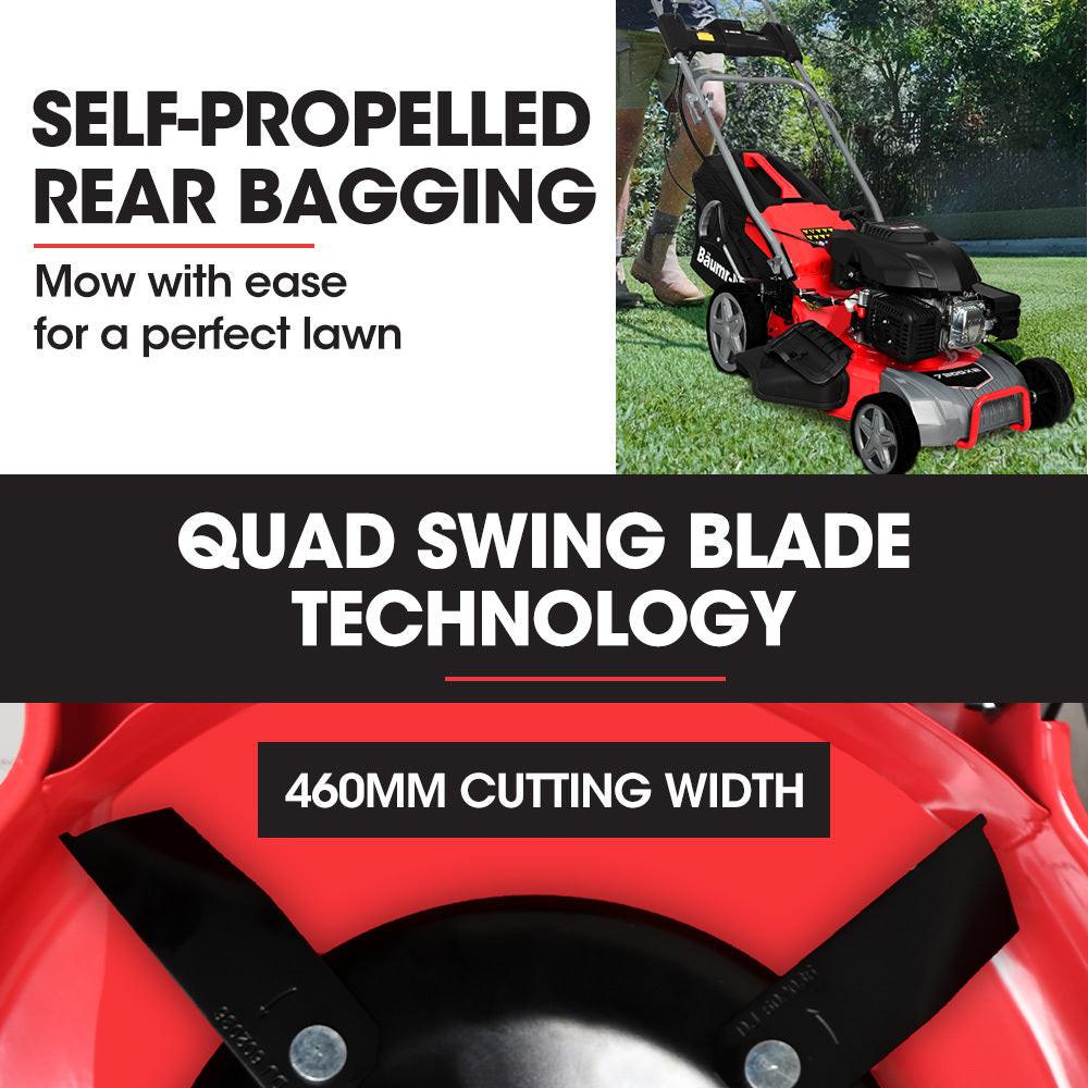 BAUMR-AG 18" 224cc Electric Start Self Propelled Lawn Mower, 7 Height, Steel Deck, 6HP, 4-Stroke Petrol Lawnmower - 790SXe.