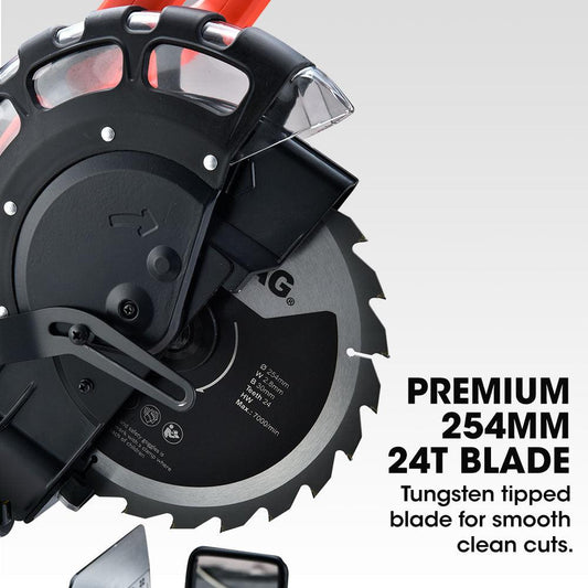 BAUMR-AG 254mm Sliding Compound dual Mitre Drop Saw and Adjustable Stand Combo.