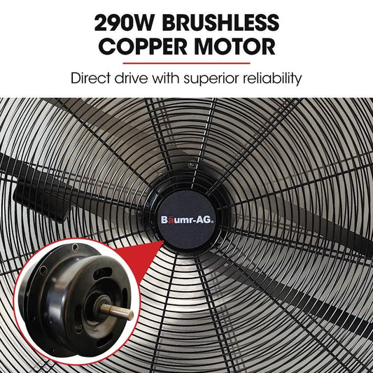 BAUMR-AG 36" 914mm Industrial Mobile Floor Drum Fan, 290W Brushless Motor, Tilting, Large, Commercial, Heavy-duty Frame, EESS Certified.