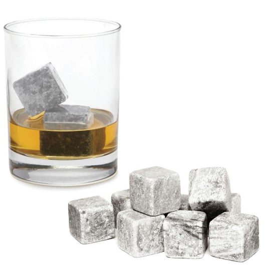 Whiskey Stones Ice Melts - 9 Reusable Natural Marble Chilling Scotch Rocks Cubes.
