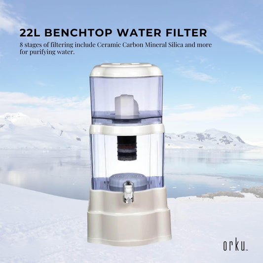22L Benchtop 8 Stage Water Filter - Ceramic Carbon Mineral Stone Silica Purifier.