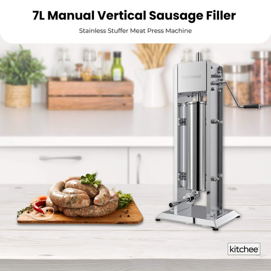 Kitchee 7L Manual Vertical Sausage Filler - Stainless Stuffer Meat Press Machine.