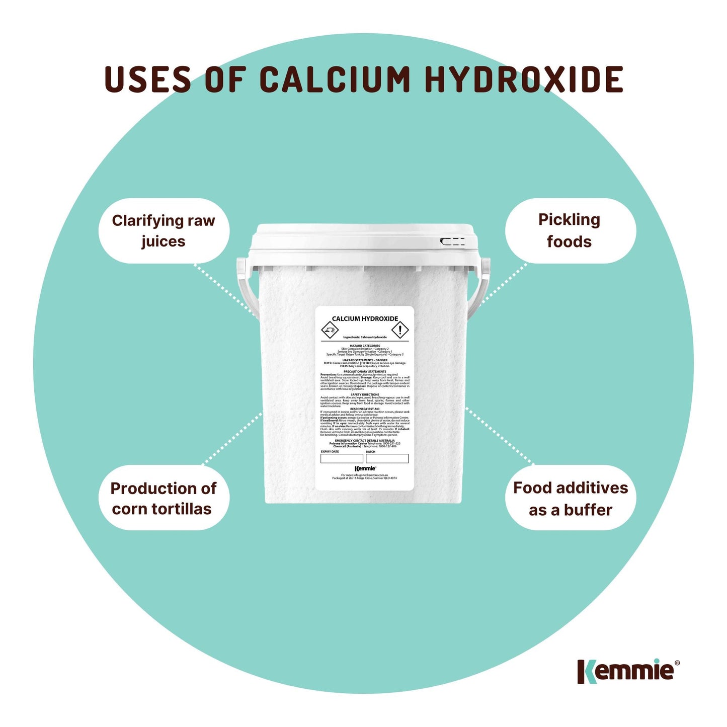 Kemmie 600g Calcium Hydroxide Powder Tub - Food Grade Pickling Lime FCC
