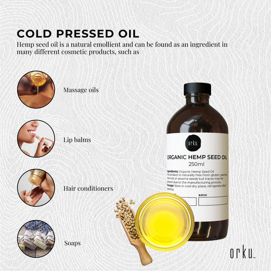 Orku 250ml Organic Hemp Seed Oil - Cold Pressed Food Grade Oils.