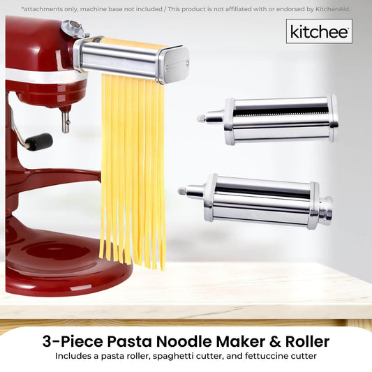 Kitchee Pasta Noodle Maker Roller Cutter Attachments - Compatible with KitchenAid Mixer.