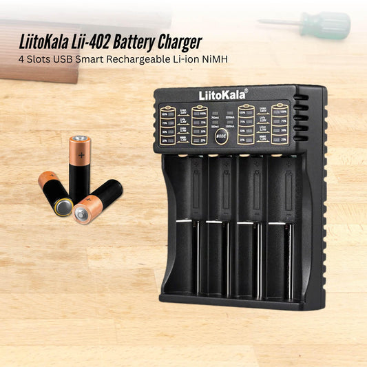 LiitoKala Lii-402 Smart Battery Charger - 4-Slot USB for 18650 AA AAA Li-ion NiMH.
