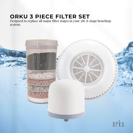 Orku 3 Piece Filter Set for 28L 8 Stage Benchtop Water Purifier - Full Pack.