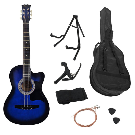Karrera 38in Pro Cutaway Acoustic Guitar with Bag Strings - Blue Burst.