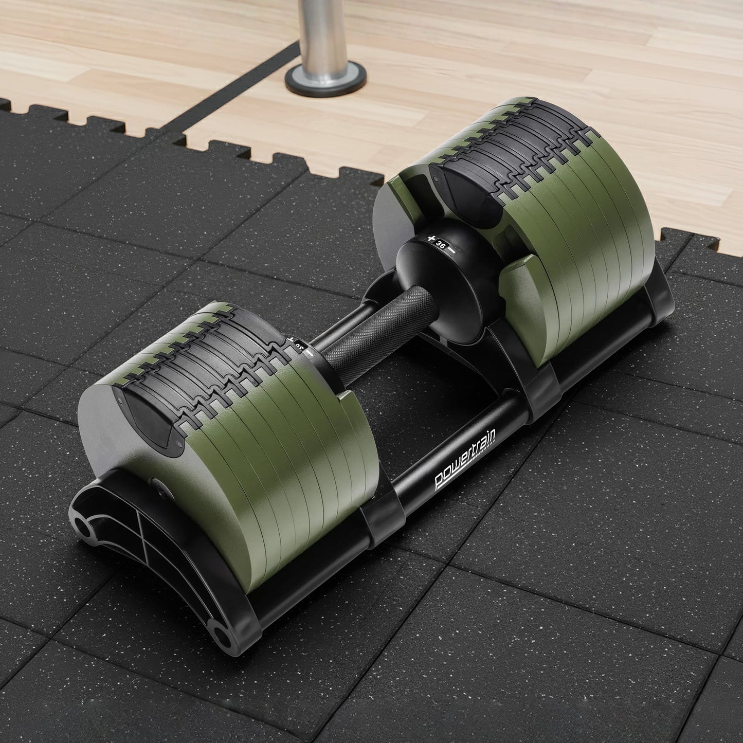 Powertrain Eon Dial-Up 36KG Adjustable Dumbbell - Green.