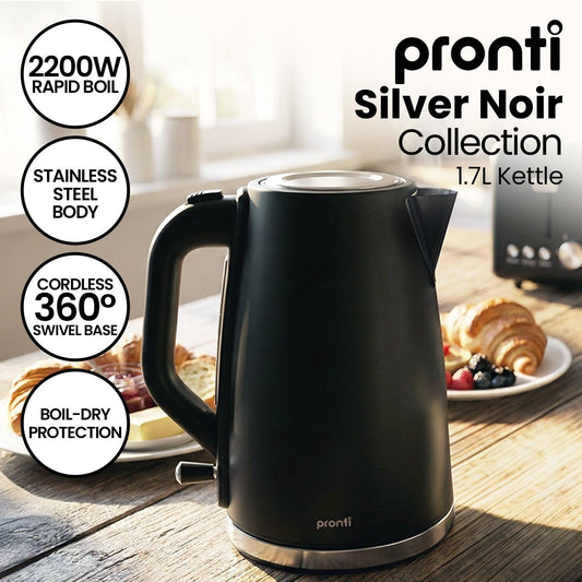 Pronti Silver Noir Collection 1.7L Electric Kettle.