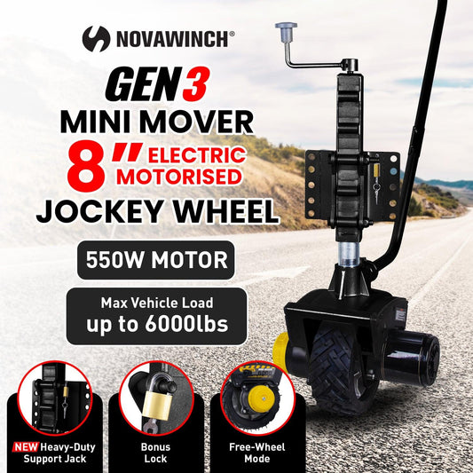 Mini Mover Gen3 12V 550W Electric Motorised Jockey Wheel - Black.