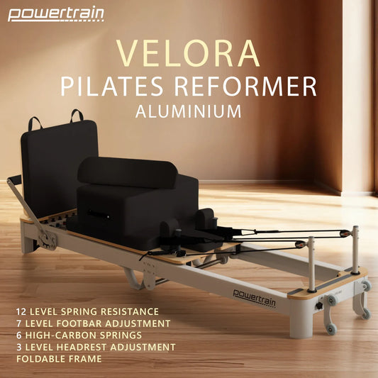 Powertrain Velora Black Aluminium Foldable Pilates Board Reformer Multifunctional Core Exercise Set Ab Trainer With Platform Extender Sitting Box Jumpboard And Footbar For Indoor Outdoor Full Body