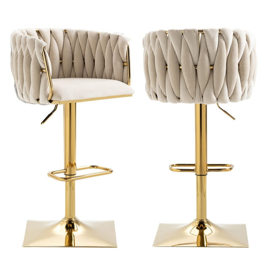 SERENITà Modern Velvet Breakfast Bar Stools Swivel Barstools Adjustable Counter Stools with Backrest Set of 2 iVORY