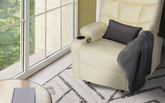 8-Point Electric Massage Recliner Chair - PU Leather Lounge Sofa Armchair ARLEEN BEIGE