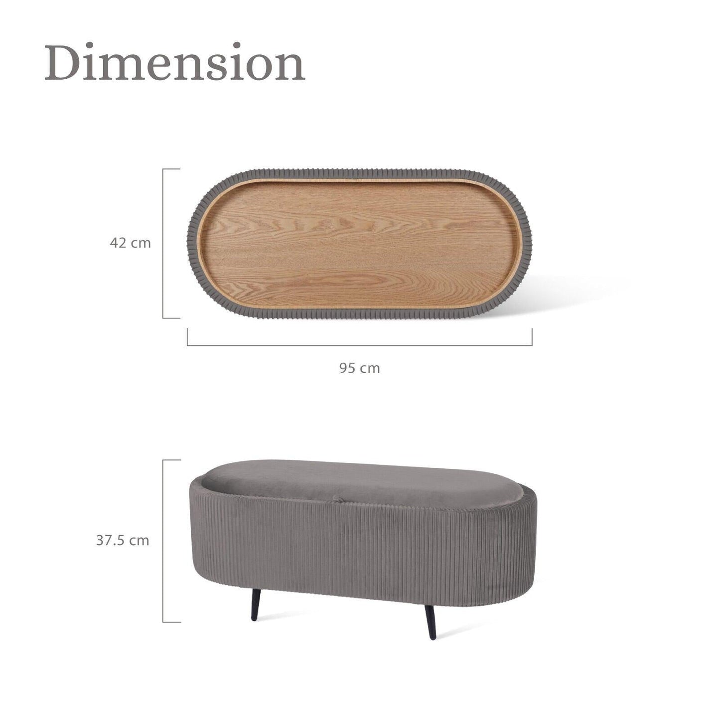 Coffee Table Storage Ottoman - Velvet Padded Blanket Box Bench IRENE GREY.