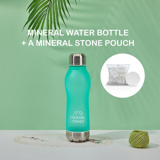 Mineral Maker MORBIDO Alkaline Filter Water Bottle + a Mineral Stone Pouch GREEN.
