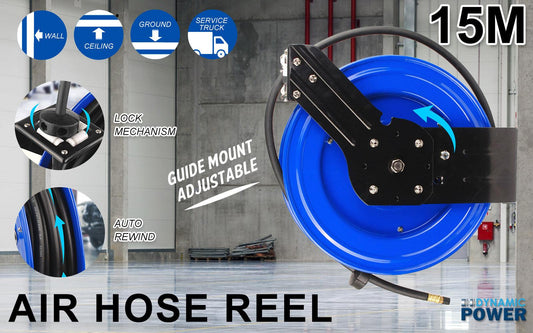 Air Hose Retractable Rewind Reel Automotive Industrial 15m.