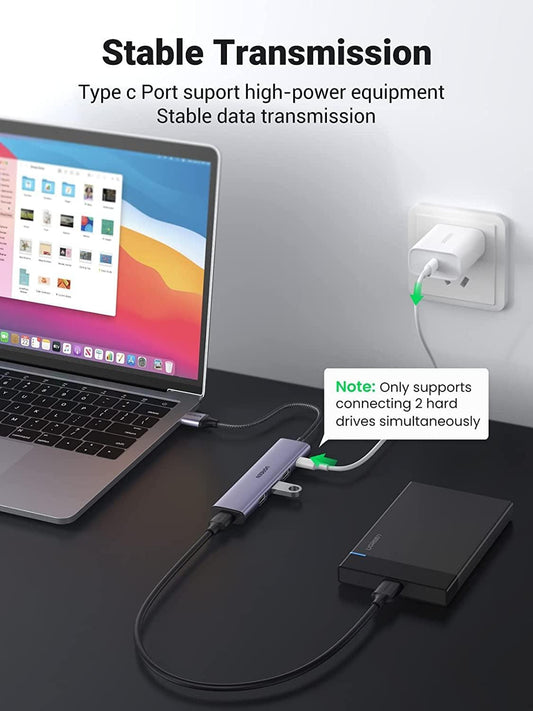 UGREEN 20805 USB 3.0 4-Port Hub with USB-C Power Port.