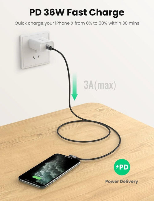 UGREEN 60763 90 Degree USB-C to iPhone 8-pin Cable 1M.