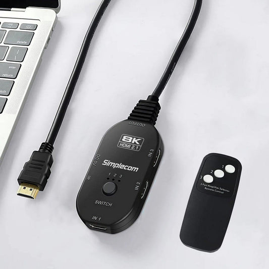 Simplecom CM353 3-Port HDMI 2.1 Switch 3 IN 1 OUT Splitter HDCP 2.3 8K@60Hz.