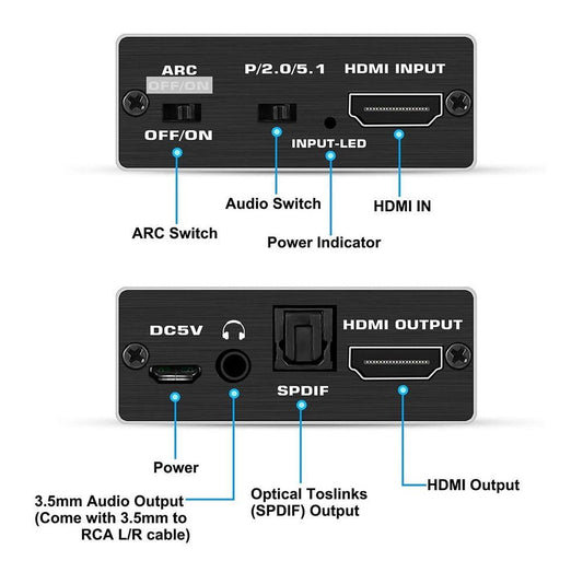 Simplecom CM425 HDMI 2.0 Audio Extractor Optical SPDIF and 3.5mm Stereo with ARC 4K@60Hz.