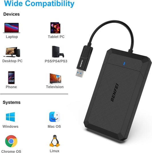 BENFEI 2.5 Inch SATA to USB Tool Free External Hard Drive Enclosure.