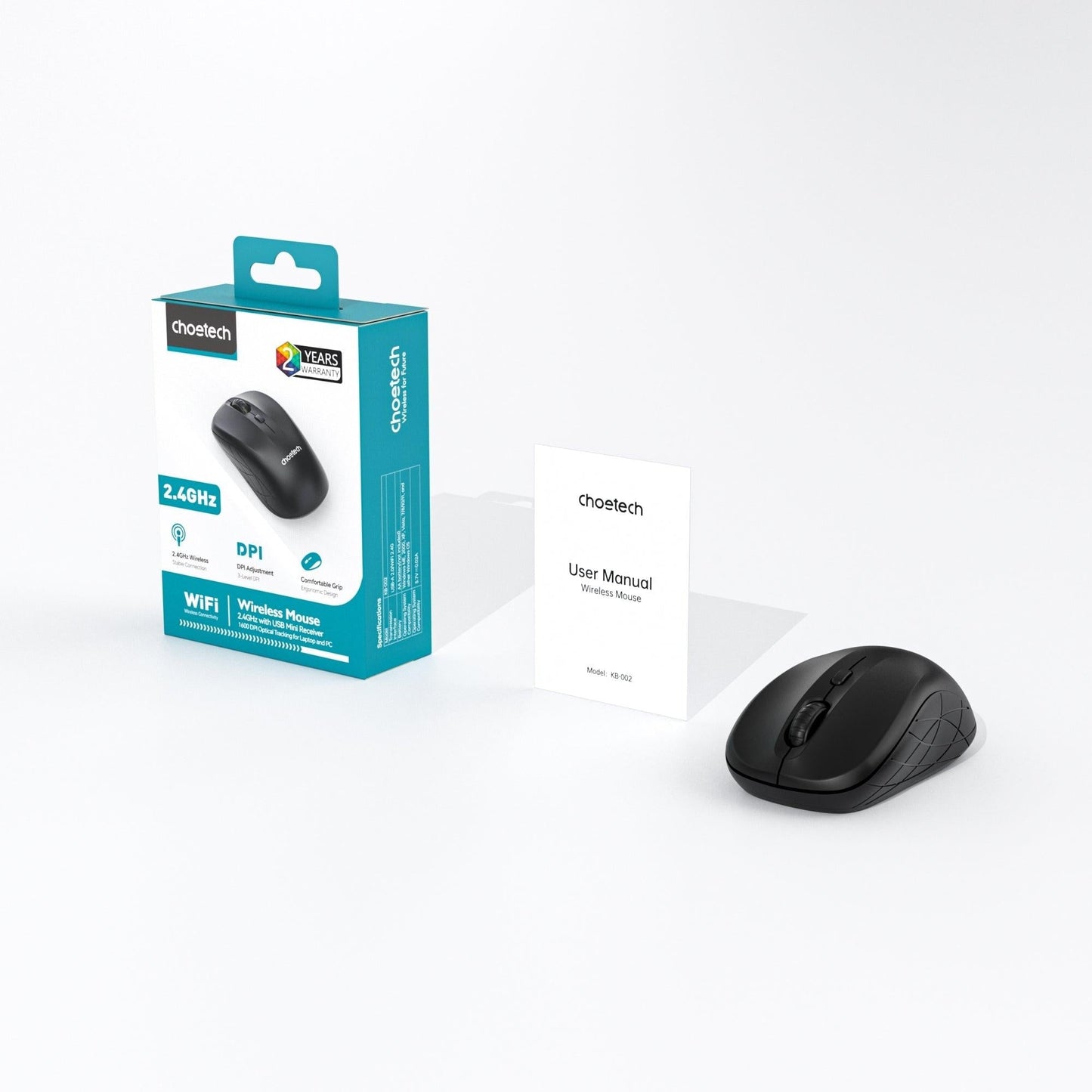 Choetech KB-002-BK 3-Level Adjustable 1600 DPI Wireless Mouse (Black).