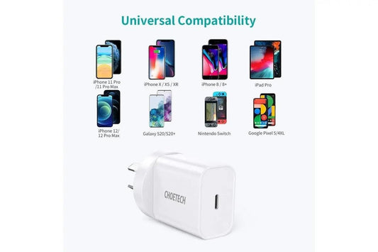 CHOETECH MIX00109 USB-C PD 20W AC Charger Adapter 2-Pack White.