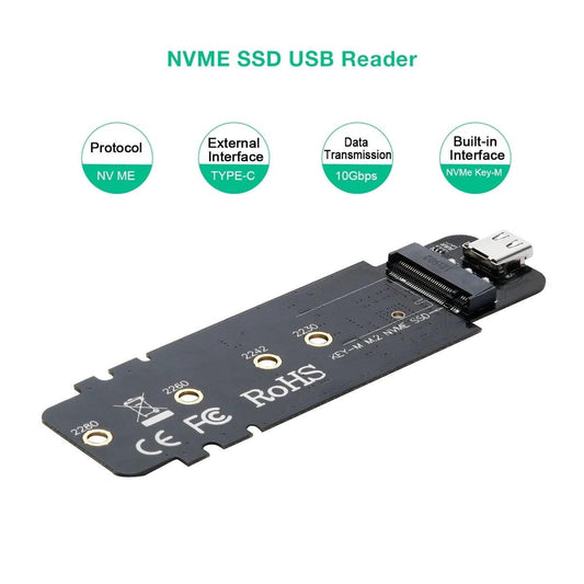 CHOETECH PC-HDE02 M.2 to USB SSD Reader (Enclosure only) Supports M-Key (PCI-E NVMe-based).
