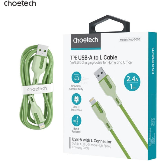 CHOETECH XAL-0003G USB-A To 8-pin iPhone 1M Charging Cable Green.