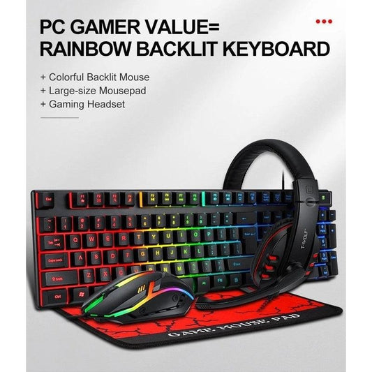 T-Wolf TF800 RGB 4-pcs Gaming Keyboard/Mouse/Headphone/Mouse Pad Kit Set.