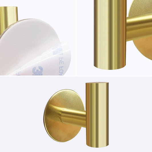 2 Pcs Wall Mount Self Adhesive Bathroom Towel Hooks Holder Cloth Hanger Hook Door Hanger Gold.