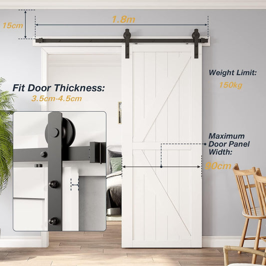 1.8m Heavy Duty Sliding Barn Single Door Hardware Kit Damper Track Rail Roller System.