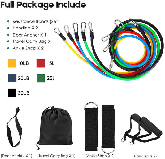 11 Pack Resistance Bands Stackable Exercise Bands Home Workouts Physical Therapy Gym Training.